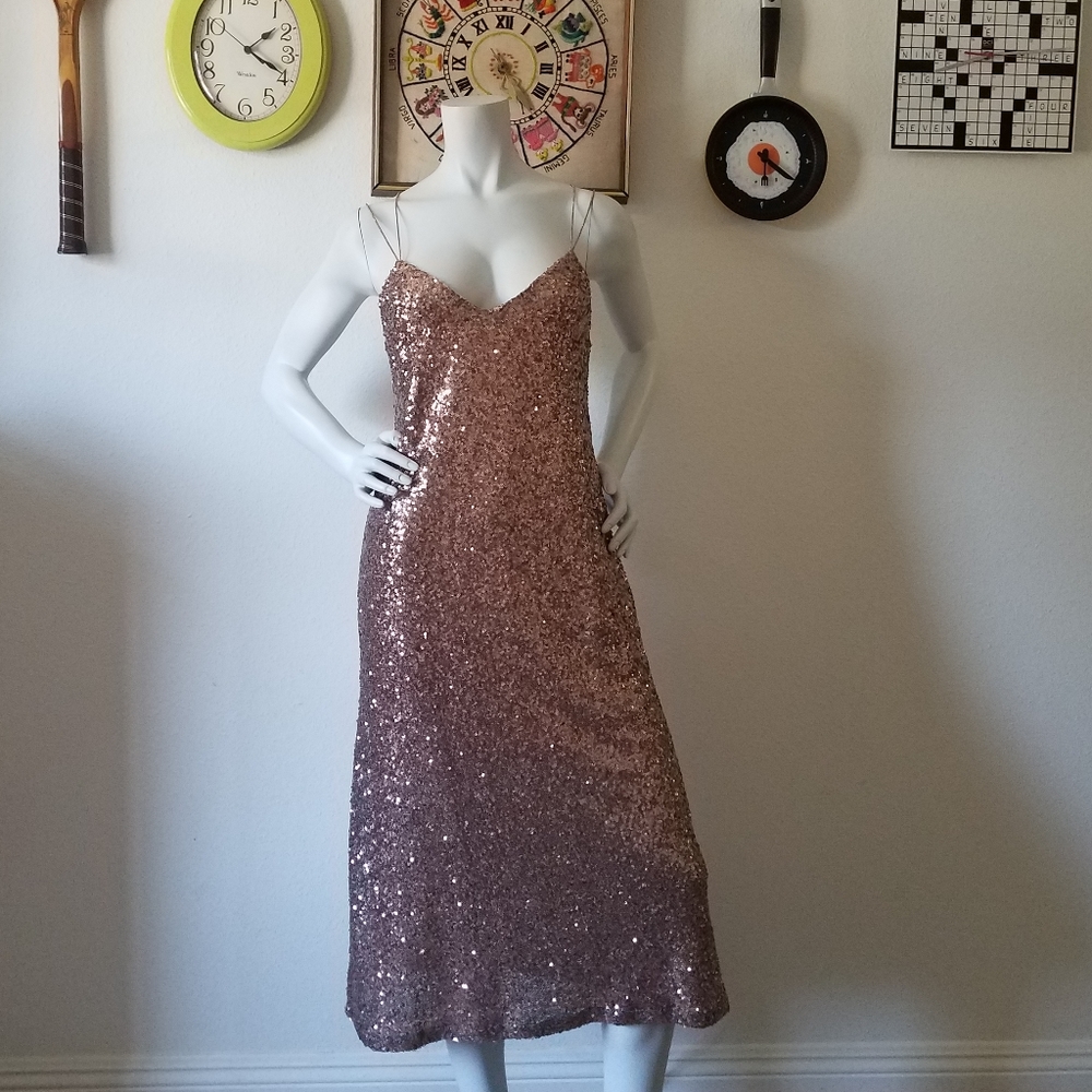 Zara Rose Gold Sequin Midi Dress